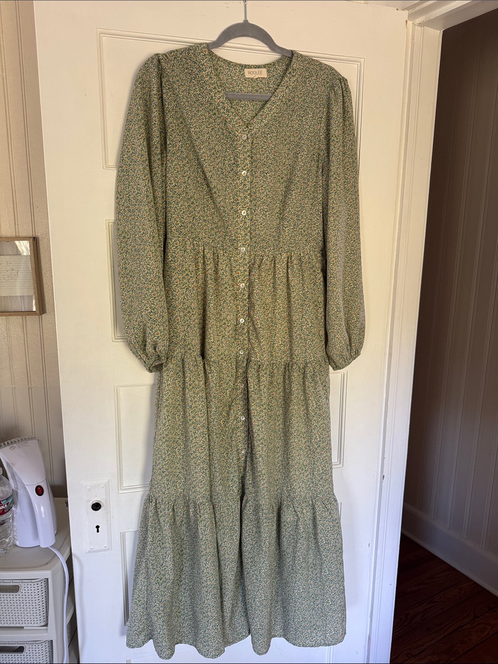 ROOLEE Light Sage Green Floral Tiered Maxi Dress